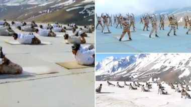 International Day of Yoga 2022: ITBP Personnel Perform Yoga at 15,000 Feet in Snow-Capped Himalayas; Watch Video